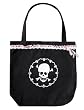 ECSTAR WOMENS SKULL DOILY TOTE BLACK W/ BLUE/WHITE LACE ECSTAR WOMENS SKULL DOILY TOTE BLACK W/ BLUE/WHITE LACE