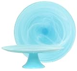 Colorful Art Glass Aqua Blue Serving Stand 13D, 4H
