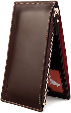 BesToo Zippered Bifold Men's Wallet PU Leather Ultra Thin Money Clips (Brown)