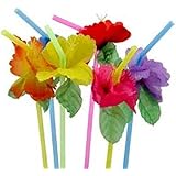 36 Colorful FLOWER HIBISCUS Straws/LUAU PARTY DECOR/Tropical Polyester Florals/3 Dozen/TABLE Beverage DECORATIONS