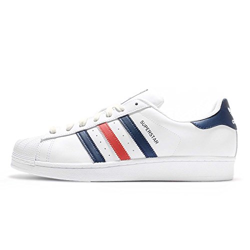 adidas Men's Superstar Foundation, WHITE/RED/BLUE, 9.5 M US