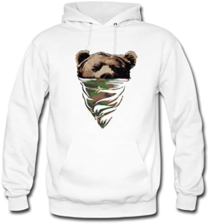 GoGoGing Mens Bandana Bear Hipster Classic Hoodie White 2XL