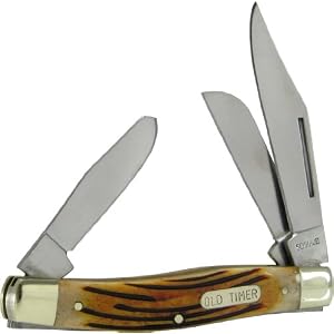 Schrade 8BR Old Timer Senior Stockman Knife with Clip, Sheep Foot, and Spey Blade, Brown... by Schrade