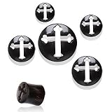Buffalo Double Flared Horn Flesh Tunnel Ear Plugs with Celtic Cross Cut Out -2g (6.5mm) - Sold as a Pair