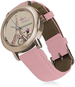 Fashionable Women's and Girls' Design Romantic City Paris Eiffel Tower Rose Gold Leather Strap Watch Photo Watch