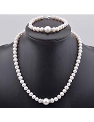 Topearl Sterling Silver White Pearl Necklace Bracelet Set 18ich &7.5 inch