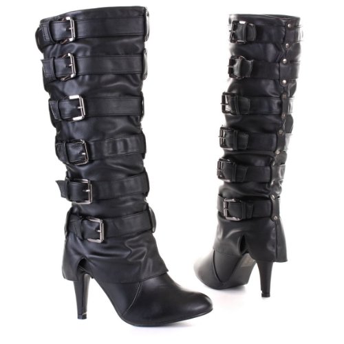 Damen Schuhe, Stiefel, 666-93, Synthetik in hochwertiger Leder Optik, Schwarz, Gr 39