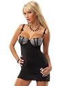 Sexy Silver Black Chemise Nightgown Nightdress Mesh Lingerie Underwire Cups Matching Gstring