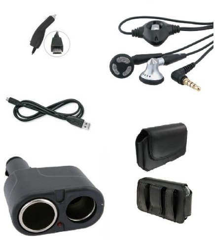 5in1 Car Charger+Leather Case Holster+USB Cable+3.5mm Stereo Headset+Dual Splitter Bundle For Verizon Casio Hitachi Gzone Commando,Verizon Motorola Droid RAZR,Sprint Samsung Epic 4G Galaxy,Sprint Samsung Epic 4G Touch Galaxy S II,Verizon Samsung SCH i510-Auction4tech Brand