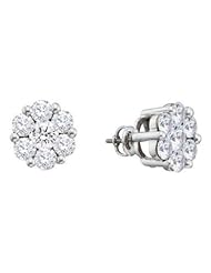 1.5 cttw 14k White Gold Diamond Flower Stud Earrings (Real Diamonds: 1.5 cttw)