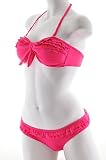 Fuchsia Bandeau Top & Low Rise Bottom Bikini Set Swimsuit
