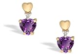 14K Yellow Gold Genuine Heart Amethyst and Diamond Earrings