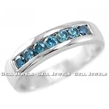 0.80ct Blue Diamond Mens Wedding Band 14k White Gold Ring