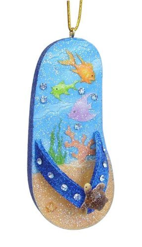 December Diamonds Flip Flop Turtle Ornament, Features Underwater Scene with Tropical Fish and Coral