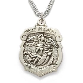 Sterling Silver 3/4" Shield Engraved St. Michael Medal on 20" Chain