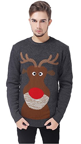 V28Â® Men s Christmas Reindeer Snowman Penguin Santa and Snowflake Sweater (Medium, CutieReindeer)