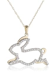 10k Yellow Gold Diamond Bunny Pendant Necklace (1/10 cttw, I-J Color, I2-I3 Clarity), 18"