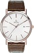 Gold Tone Stainless Steel White Dial Brown Leather Strap