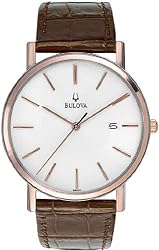 Gold Tone Stainless Steel White Dial Brown Leather Strap