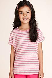 Pure Cotton Turn Up Sleeve Striped T Shirt