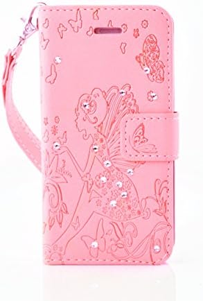 HismoTM iPhone 6S Case Luxury Bling Crystal Fashion Butterfly Girl Diamond PU Flip Stand ID Card Holders Wallet Leather Case Cover for iPhone 5 / 6 Plus / 6S Plus (Pink 5/5S)