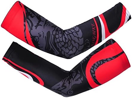 OUTDOORCHASER Unisex Compression Cooling Arm Sleeves UV Protection Sun Protection for Bike Cycling/Hiking/Golf--A Pair Black&amp;Red Dragon Totem L
