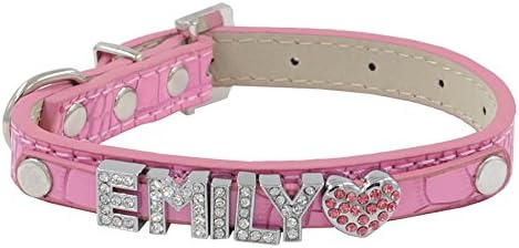 Personalized Croc Crocodile Pattern PU Leather Pet Dog Cat Collar with Rhinestone Buckle, Free Name (up to 6 free letters) &amp; Charm (1 free charm) S M L