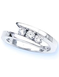 14k White Gold 3 Stone Channel Set Round Diamond Engagement Ring (1 4 Cttw,... by 