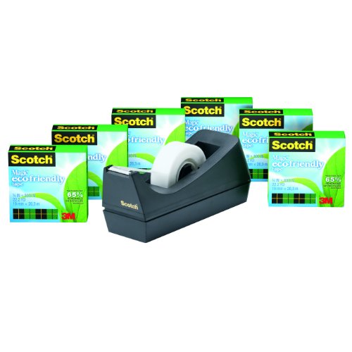 Scotch Magic Greener Tape with C38 Desktop Dispenser, 3/4 x 900 Inches, Boxed, 6 Rolls (812-6PC38)