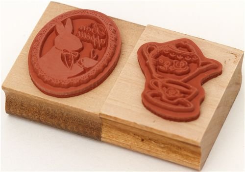 Imagen 3 de Bonito set con dos sellos de madera: conejito y servicio té