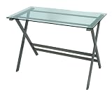 LEVV Graphite Computer Desk with Clear Glass Top