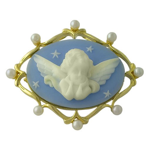 14k Gold Over Silver Angel Cameo Brooch