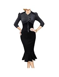 Cotton Elbow Length Sleeves Mermaid Colorblocking Midi Dress 