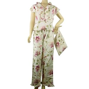 Buy French Floral Peony Motif Designer Luxury Pajamas with Travel Pouch ~ 2 sizes by La Maisonnette