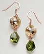 Swarovski Crystal Earrings - Tan Hexagonal and Olivine Cosmic Beads