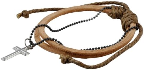 Unisex Horizontal Sideways Christian Cross Charm Leather Bracelet