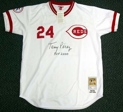 Tony Perez Autographed Mitchell & Ness Cincinnati Reds White Jersey HOF 2000 PSA/DNA