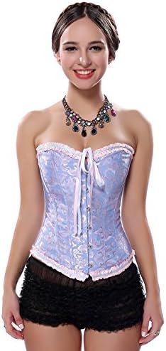 Frawirshau Women Corset Top Lingerie Bodyshaper Burlesque Moulin Rouge Dress Blue M