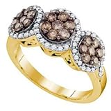 1 Carat White & Chocolate Diamond 10k Yellow Gold Flower Cluster Right Hand Ring