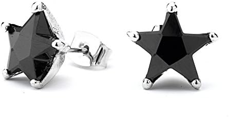 Star Clear Black Cubic Silver Premium Rhodium Plated Stud Earrings (Black - BT6MM)