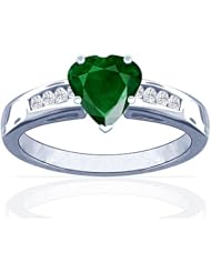 Platinum Heart Cut Emerald Ring With Sidestones