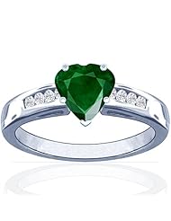 14K White Gold Heart Cut Emerald Ring With Sidestones