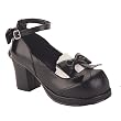 2 3/4 Trendy Gothic Shoe Chunky Heel Low Platform Single Strap With Bow Black Demonia