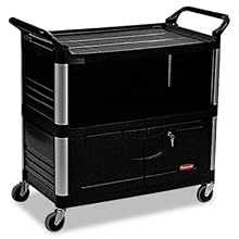 Rubbermaid Commercial HDPE Service Cart with Ends, 2 Shelves, Black, 300 lbs Load Capacity, 37-13/16" Height, 40-5/8" Length x 20-3/4" Width