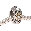22K Gold Plated Silver Tone Daisy Bead With Swarovski Crystal - Fits Pandora (1)