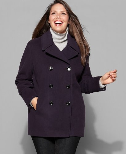 Calvin Klein Plus Size Coat, Long Sleeve Pea Coat Ivory