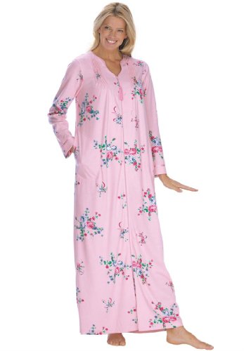 Only Necessities Women's Plus Size Knit Print Robe With Ribbon And Piping, Zip