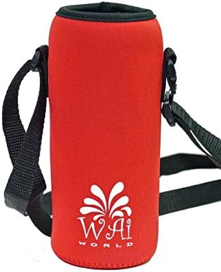 Water Bottle Carrier with Shoulder Strap, Neoprene, red, 21 oz