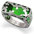 Stainless Steel Women's Ring with Green Resin Inlay (Sizes 5-10)