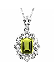 14K White Gold Emerald Cut Peridot and Diamond Pendant -- LIFETIME WARRANTY